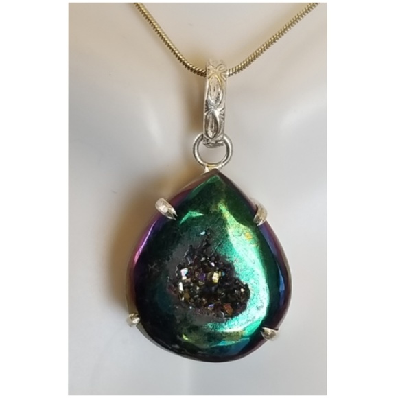 Jewelry - Genuine and Huge Titanium Druzy Pendant 1.75"